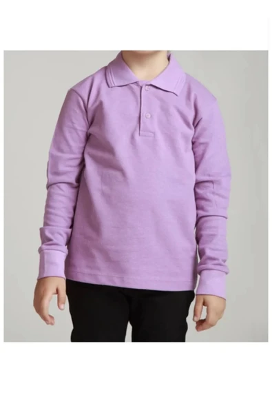 Zeta Group Uzun Kol Polo Yaka Okul Ve Günlük 2 Düğmeli Lila Çocuk T-Shirt - Lila - ILC2.UMR-UVZ-ZLIL-COC ürün görseli 1
