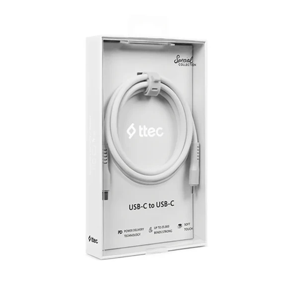 Ttec USB-C - USB-C 120cm 60W PD/QC Hızlı Şarj/Data Kablosu Beyaz ürün görseli 1