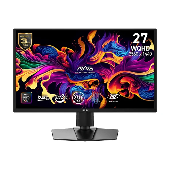 MSI MAG 272QP QD-OLED X24 27 2560x1440 WQHD 240Hz 0.03 ms HDMI DP Type-C HDR Ready FreeSync Premium QD-OLED Gaming Monitör ürün görseli 1