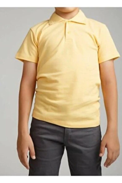 Arseno Kısa Kol Polo Yaka Okul Ve Günlük 2 Düğmeli Açık Sarı Çocuk T-Shirt - Sarı - ARSNOUME-KNISW-ASAR-COC ürün görseli 1