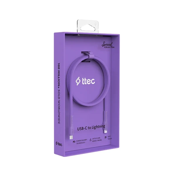 Ttec USB-C - Lightning Hızlı Şarj Kablosu 120cm Neon Mor ürün görseli 1
