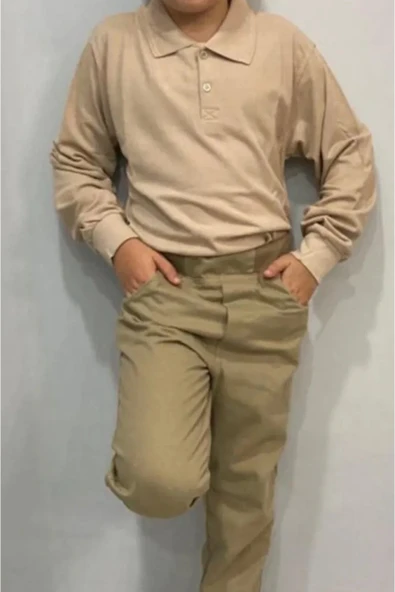 Arseno Çocuk Polo Yaka Günlük-Okul Çift Düğme Bej T-Shirt Uzun Kol - Bej - ARSNOAKH-PTO-FUZ-CO-BEJ ürün görseli 1
