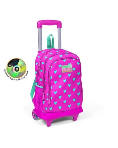 Coral High Pembe Kalp Desenli Çekçekli Okul Çantası 23133 ürün görseli 1