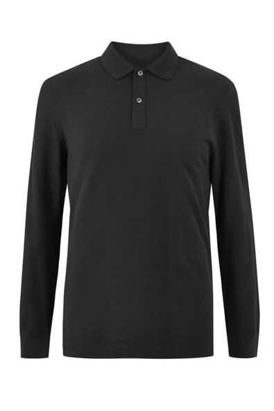 Bonnie Clyde 100% Pamuk Polo Yaka Günlük Çift Düğmeli Siyah T-Shirt Uzun Kol - Siyah - BCP1.AKP-PWO-DUZ-YT-SI ürün görseli 1