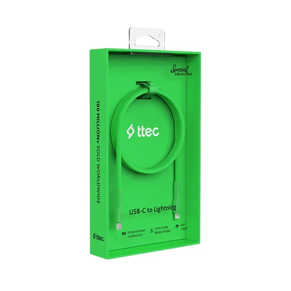 Ttec USB-C - Lightning Hızlı Şarj Kablosu 120cm Neon Yeşil ürün görseli 1