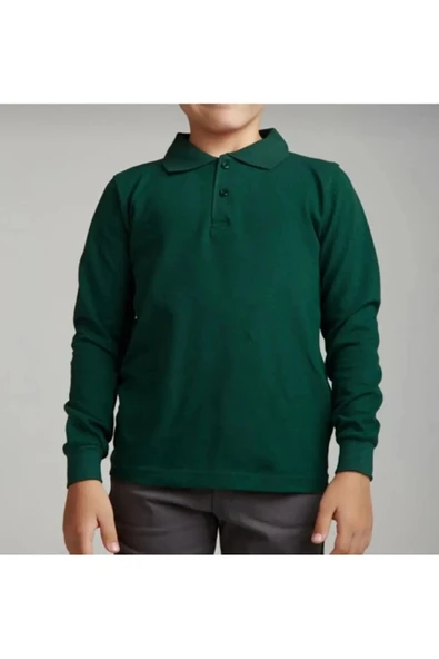 Arseno Çocuk Polo Yaka Günlük-Okul Çift Düğme Koyu Yeşil T-Shirt Uzun Kol - ARSNOAKI-PVO-IUZ-CO-KYE ürün görseli 1