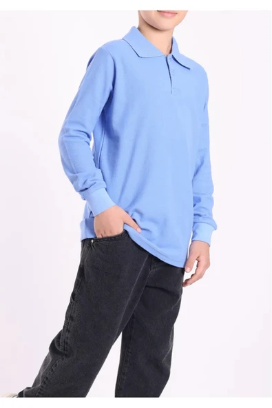 Astra Plus Çocuk Polo Yaka Günlük-Okul Çift Düğme Mavi T-Shirt Uzun Kol - Mavi - ürün görseli 1