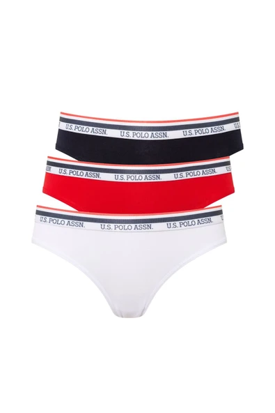 U.S. Polo Assn. Kadın 3'lü Lacivert&Beyaz&Kırmızı Pamuklu Slip Seti - Çoklu Renk - ARSNO66M46D6-UCOK ürün görseli 1