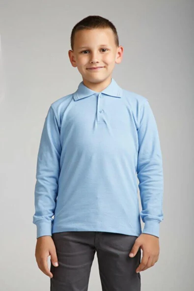 Arseno Uzun Kol Polo Yaka Okul Ve Günlük 2 Düğmeli Bebe Mavi Çocuk T-Shirt - Mavi - ARSNOUMW-UXZ-YBEMA-COC ürün görseli 1