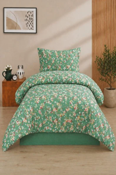 Floral Tek Kişilik Nevresim Takımı Yeşil ürün görseli 1