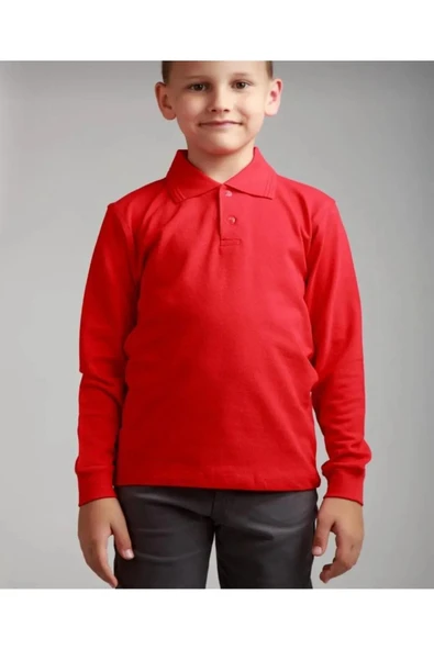Arseno Çocuk Polo Yaka Günlük-Okul Çift Düğme Kırmızı T-Shirt Uzun Kol - Kırmızı - ARSNOAKN-PFO-XUZ-CO-KI ürün görseli 1