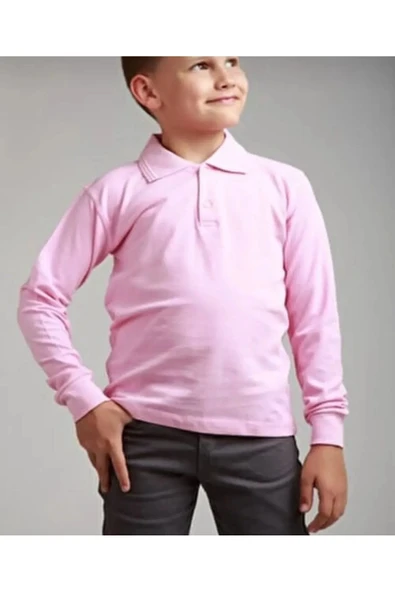 Arseno Uzun Kol Polo Yaka Okul Ve Günlük 2 Düğmeli Pembe Çocuk T-Shirt - Pembe - ARSNOUMJ-UXZ-LPEM-COC ürün görseli 1