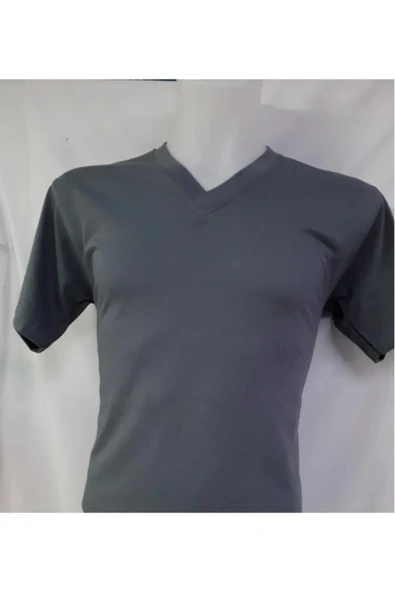 DMD GROUP Kısa Kol V Yaka Düz Günlük Stil 100% Pamuk Giyim T-Shirt Füme - Antrasit - DMDAYUTRSHZRTH-FUM-YET ürün görseli 1