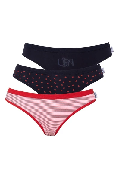 U.S. Polo Assn. Kadın Kırmızı -Lacivert-Desenli 3 lü Slip Set - Çoklu Renk - ARSNO66Y42B5-ER ürün görseli 1