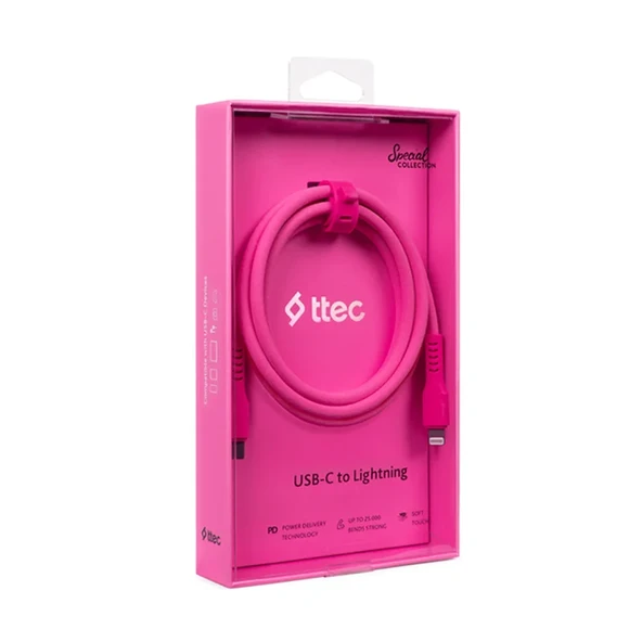 Ttec USB-C - Lightning Hızlı Şarj Kablosu 120cm Neon Pembe ürün görseli 1