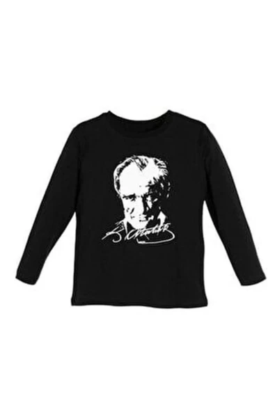 AYANA Uzun Kol Bisiklet Yaka Atatürk Baskılı T-Shirt Siyah Çocuk - Siyah - EHTACUTDSHXRTR-ATSI-COC ürün görseli 1