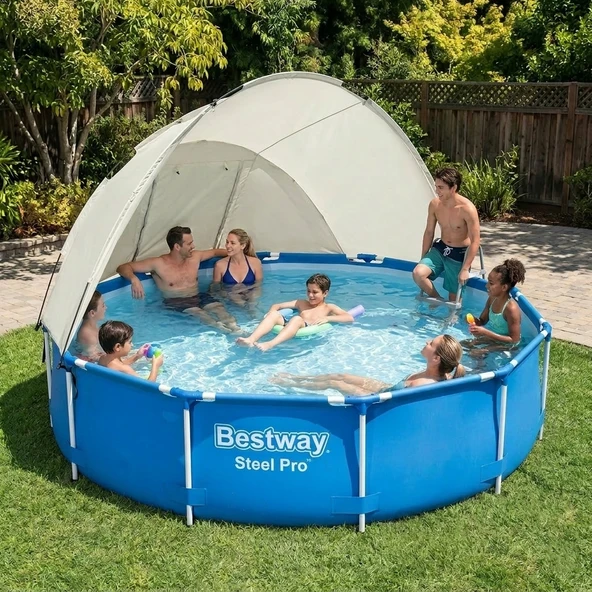 Bestway® Steel Pro Yer Üstü Gölgelikli Prefabrik Çember Havuz 305cm x 76cm 56677 BW602 ürün görseli 1