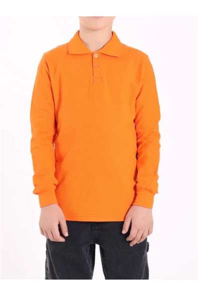 Arseno 100% Pamuk Polo Yaka Günlük Çift Düğmeli Turuncu T-Shirt Uzun Kol - Turuncu - ARSNOAKC-PJO-QUZ-YT-TU ürün görseli 1