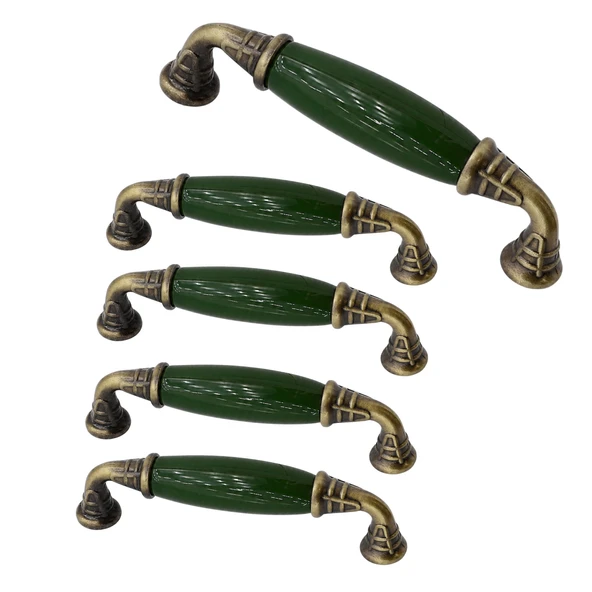 (5 Adet) Verdion Yeşil Porselen Krom Kulp 96 mm 9.6 cm Mobilya Çekmece Dolabı Dolap Kapak Kulb Kulpu ürün görseli 1