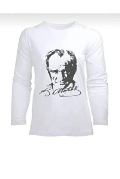 AYANA Uzun Kol Bisiklet Yaka Atatürk Baskılı T-shirt Beyaz Çocuk - Beyaz ürün görseli 1