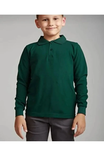 Arseno Uzun Kol Polo Yaka Okul Ve Günlük 2 Düğmeli Nefti Yeşili Çocuk T-Shirt - ARSNOUMT-URZ-PNEFT-COC ürün görseli 1