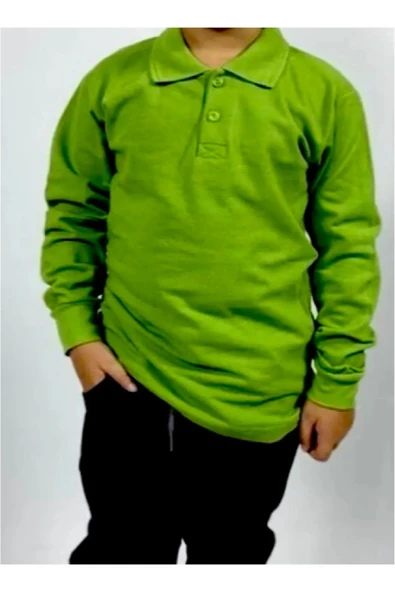 Arseno 100% Pamuk Polo Yaka Günlük Çift Düğmeli Yeşil T-Shirt Uzun Kol - Yeşil - ARSNOAKX-PZO-BUZ-YT-YE ürün görseli 1