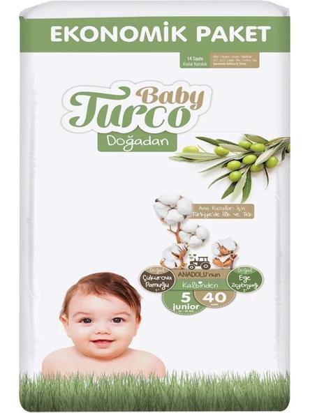 Baby Turco Doğadan Ekonomik Paket Junior 5 Beden Bebek Bezi 40 Adet ürün görseli 1