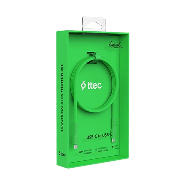 Ttec USB-C - USB-C 120cm 60W PD/QC Hızlı Şarj/Data Kablosu Neon Yeşil ürün görseli 1