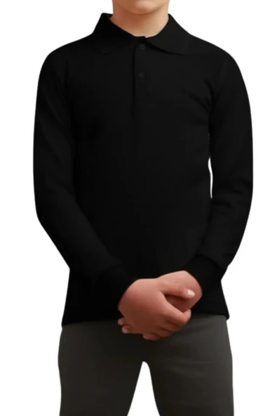 ModAras Çocuk Polo Yaka Günlük-Okul Çift Düğme Siyah T-Shirt Uzun Kol - Siyah - ARASSAKI-PIO-IUZ-CO-SI ürün görseli 1