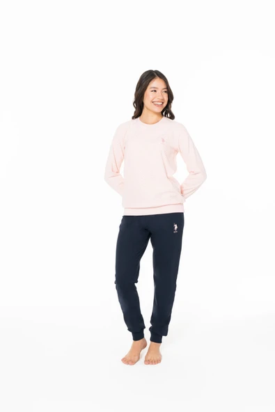 U.S. Polo Assn. Kadın Bisiklet Yaka Çift Cep Detaylı Pembe Lastikli Pijama Takımı - Pembe - ARSNO20A12F5-KPEM ürün görseli 1