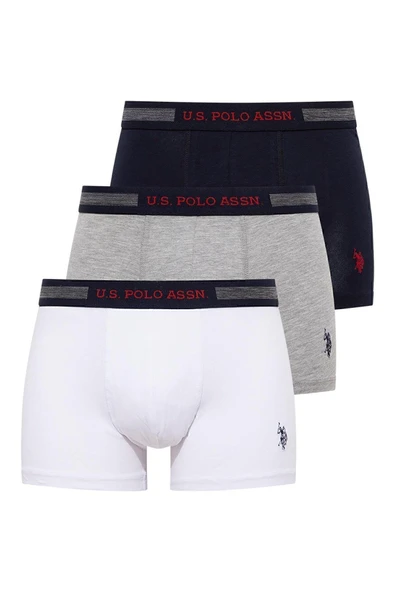U.S. Polo Assn. Erkek Battal Beden Lacivert&Beyaz&Gri Melanj 3 Lü Boxer - Çoklu Renk - ARSNO90A00F4K ürün görseli 1