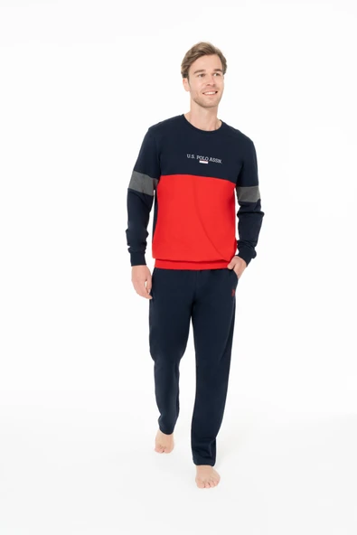 U.S. Polo Assn. Erkek %100 Pamuklu Renk Bloklu Lacivert Pijama Takımı - Lacivert - ARSNO18R93N0-JLAC ürün görseli 1