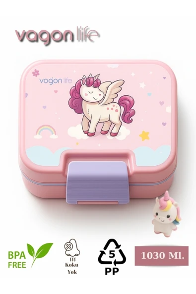 Yeni Nesil Çocuk Beslenme Kutusu İki Katlı - Bölmeli Lunch Box - 1030 Ml. (Plastik PP5 Malzeme) ürün görseli 1