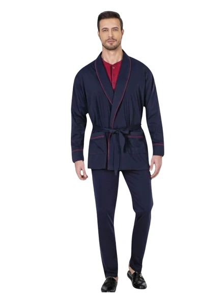 Pierre Cardin Erkek 3'lü Ropdöşambırlı Kutulu Çeyizlik Lacivert Pijama Takımı - Lacivert - ARSNOEROKGXECG5605-LAC ürün görseli 1