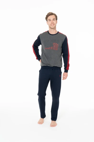 U.S. Polo Assn. Erkek Konforlu Kol Şerit Renk Detaylı Antrasit Pijama Seti - Antrasit - ARSNO18T93R9-PANT ürün görseli 1