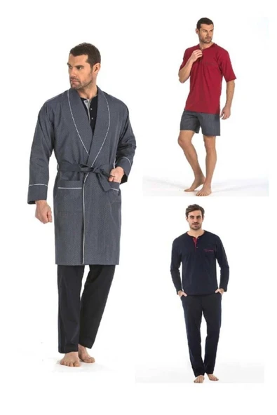 Pierre Cardin Erkek 5'li Çeyizlik %100 Pamuk Lacivert Pijama Takımı - Lacivert - ARSNOERNKGVECD5560-LAC ürün görseli 1