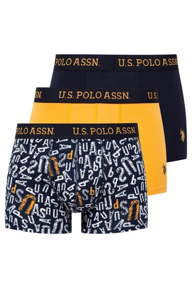 U.S. Polo Assn. Erkek Sarı - Baskılı- Lacivert 3 lü Kutulu Boxer - Çoklu Renk - ARSNO80N49F7X ürün görseli 1