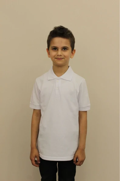 Arseno Çocuk %100 Pamuk Düz Renk Polo Yaka Kısa Kollu T-shirt Beyaz - Beyaz - SELKRSCVHPFOLP-BE ürün görseli 1