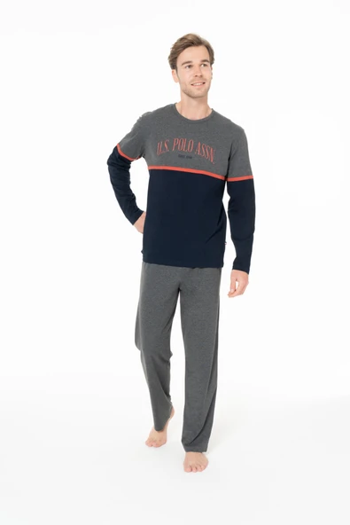 U.S. Polo Assn. Erkek Renk Bloklu Şerit Detaylı Lacivert Ev Giyim Pijama Takımı - Lacivert - ARSNO18S95P2-MLAC ürün görseli 1