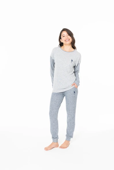 U.S. Polo Assn. Kadın Renk Bloklu Şerit Detaylı Rahat Pijama Takımı Lacivert - Lacivert - ARSNO20W12X9-YLAC ürün görseli 1