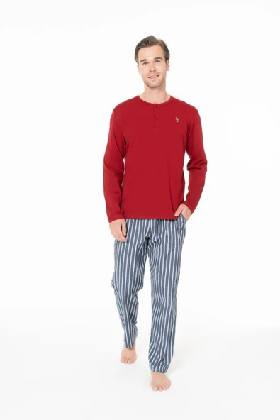 U.S. Polo Assn. Erkek Yaka Patlı Rahat Bordo Pijama Takımı - Bordo - ARSNO18Z98D7-HBORDO ürün görseli 1