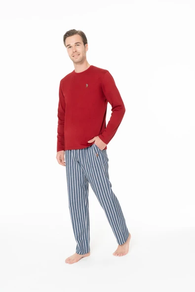 U.S. Polo Assn. Erkek Bisiklet Yaka Cep Detaylı Bordo Pijama Seti - Bordo - ARSNO18O97H7-ABORDO ürün görseli 1