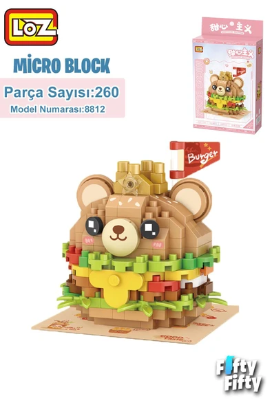 Loz Micro Block Serisi Sevimli Burger 260 Parça Oyuncak Yapım Seti FFLZ-8812 ürün görseli 1