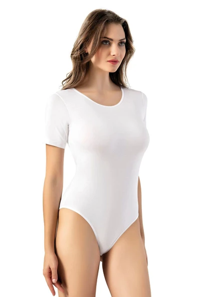 Arseno Kadın Bisiklet Yaka Düz Stil Kısa Kol Rahat Beyaz Çıtçıtlı Body Tekli - Beyaz - ARSNOKOY-6B18E2-BE ürün görseli 1