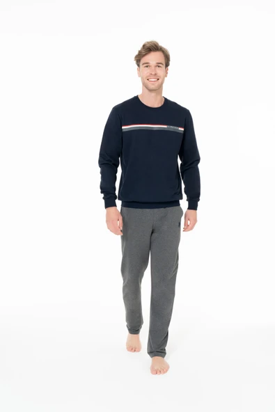 U.S. Polo Assn. Erkek Bisiklet Yaka Lastik Kollu Pijama Takımı Lacivert Büyük Beden Lacivert - ARSNO18Q92L5BGTL-LAC ürün görseli 1