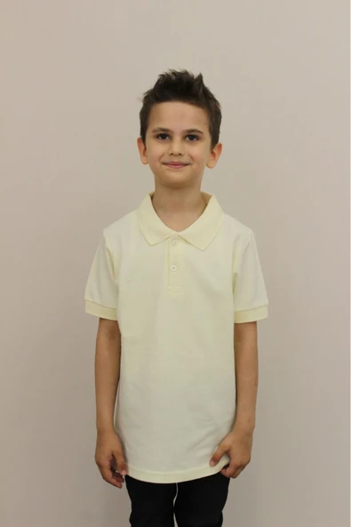 Selkar Global Çocuk %100 Pamuk Düz Renk Polo Yaka Kısa Kollu T-shirt Açık Sarı - Ekru - SELKRSCTHPBOLJ-EK ürün görseli 1