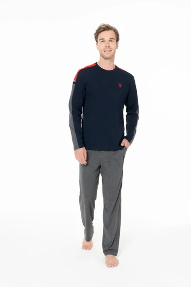 U.S. Polo Assn. Erkek %100 Pamuk Yaka Düğmeli Lacivert Ev Giyim - Lacivert - ARSNO18P95J8-DLAC ürün görseli 1
