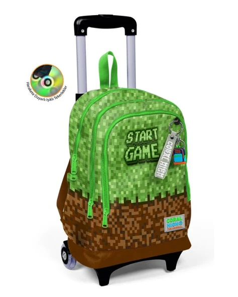 Coral High Yeşil Kahverengi High Craft Desenli Çekçekli Okul Çantası 23976 ürün görseli 1