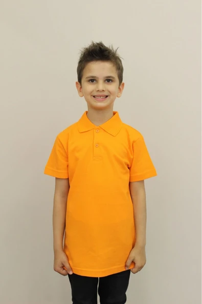 Selkar Global Çocuk %100 Pamuk Düz Renk Polo Yaka Kısa Kollu T-shirt Turuncu - Turuncu - ILC2.SCXHPJOLV-TUR ürün görseli 1