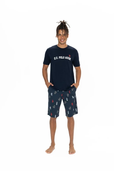 U.S. Polo Assn. Erkek Baskılı Şortlu Yazlık Pijama Takımı Lacivert - Lacivert - ARSNO18H86T6PFI-LAC ürün görseli 1